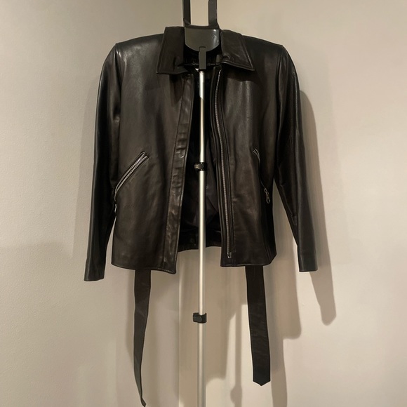 John Michael Leather Jacket w/ Waist Tie - Picture 3 of 5